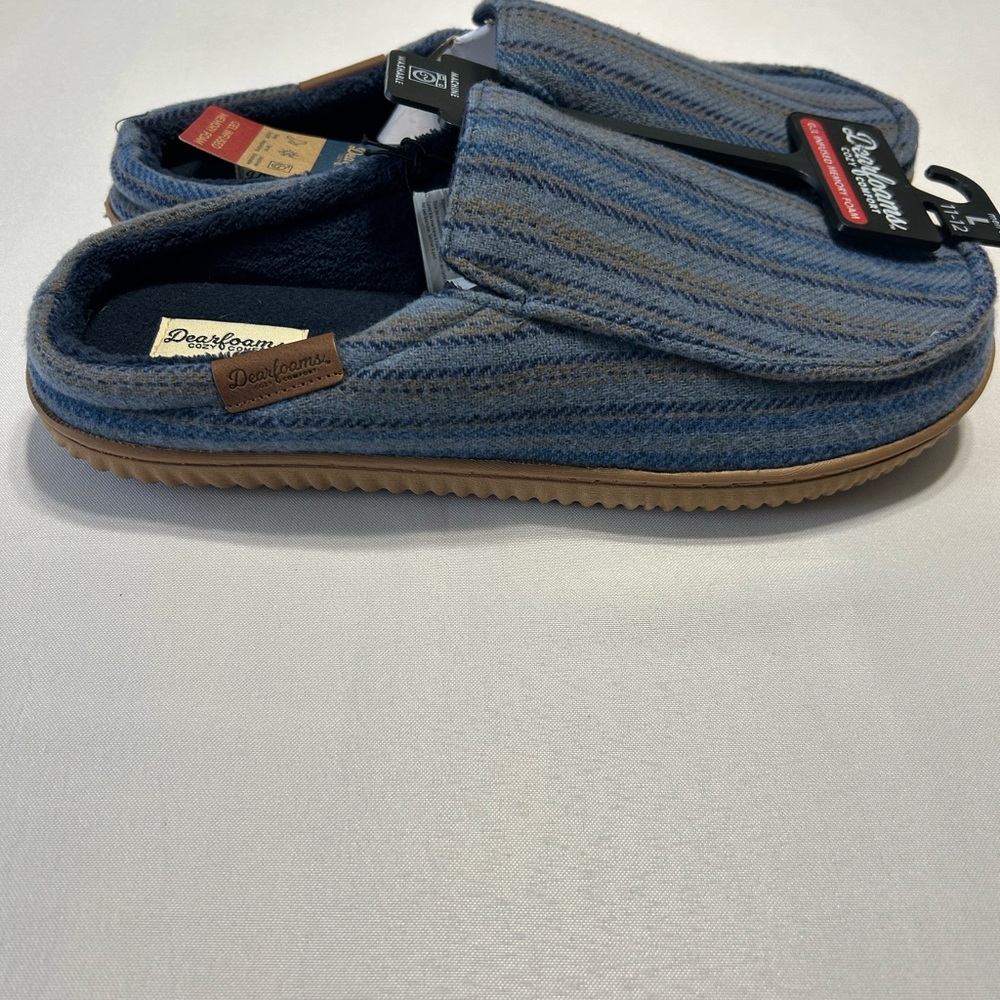 Dearfoams Men’s Memory Foam Blue Strip Comfort  Slippers Size Large 11-12 NWT - Picture 6 of 8